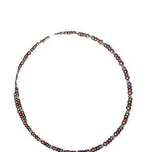 Hand Made Beaded Choker Necklace in Brown and Blue